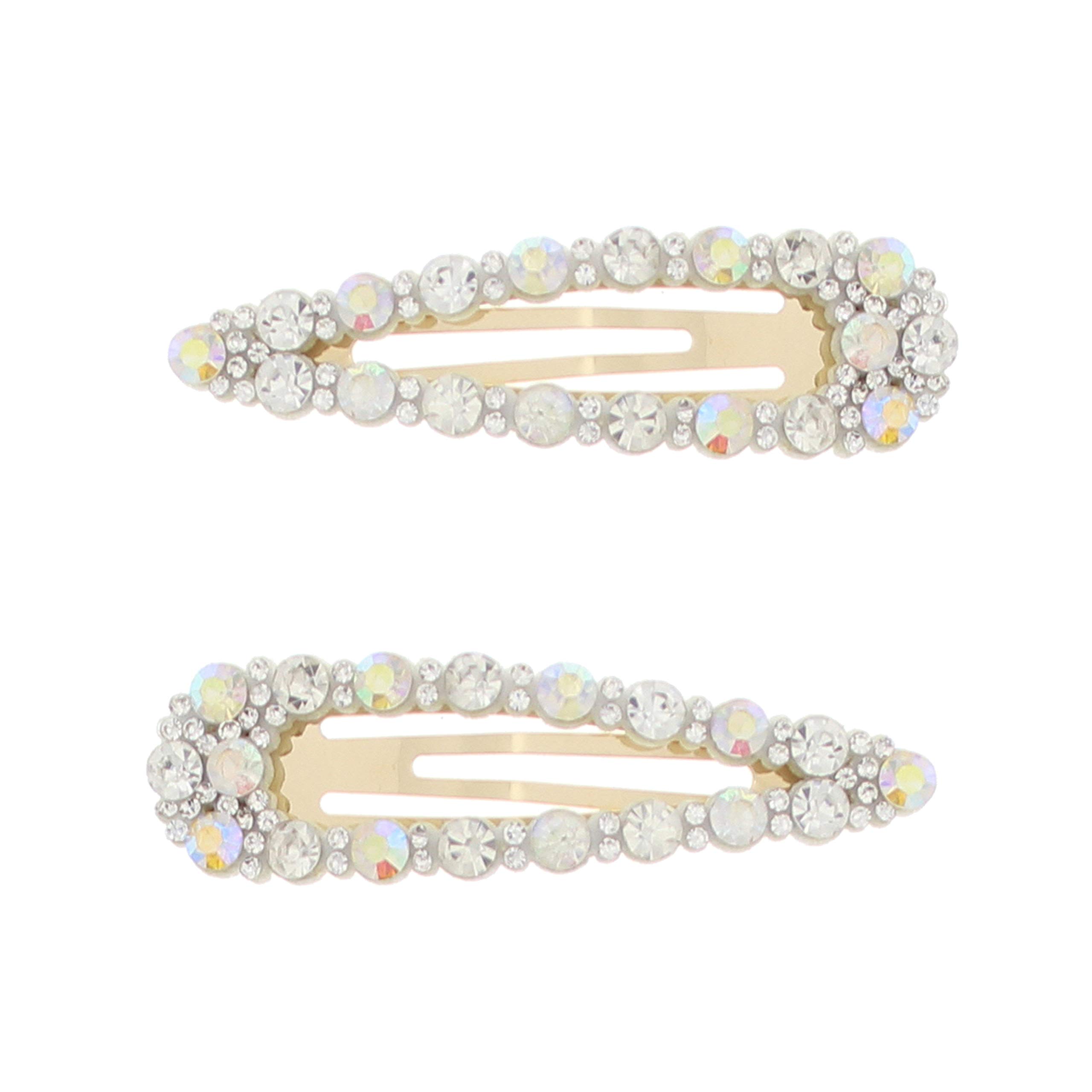 Zac's Alter Ego Pair of 7.5cm Two Tone Colourful Diamante Stone Covered Snap Hair Clips