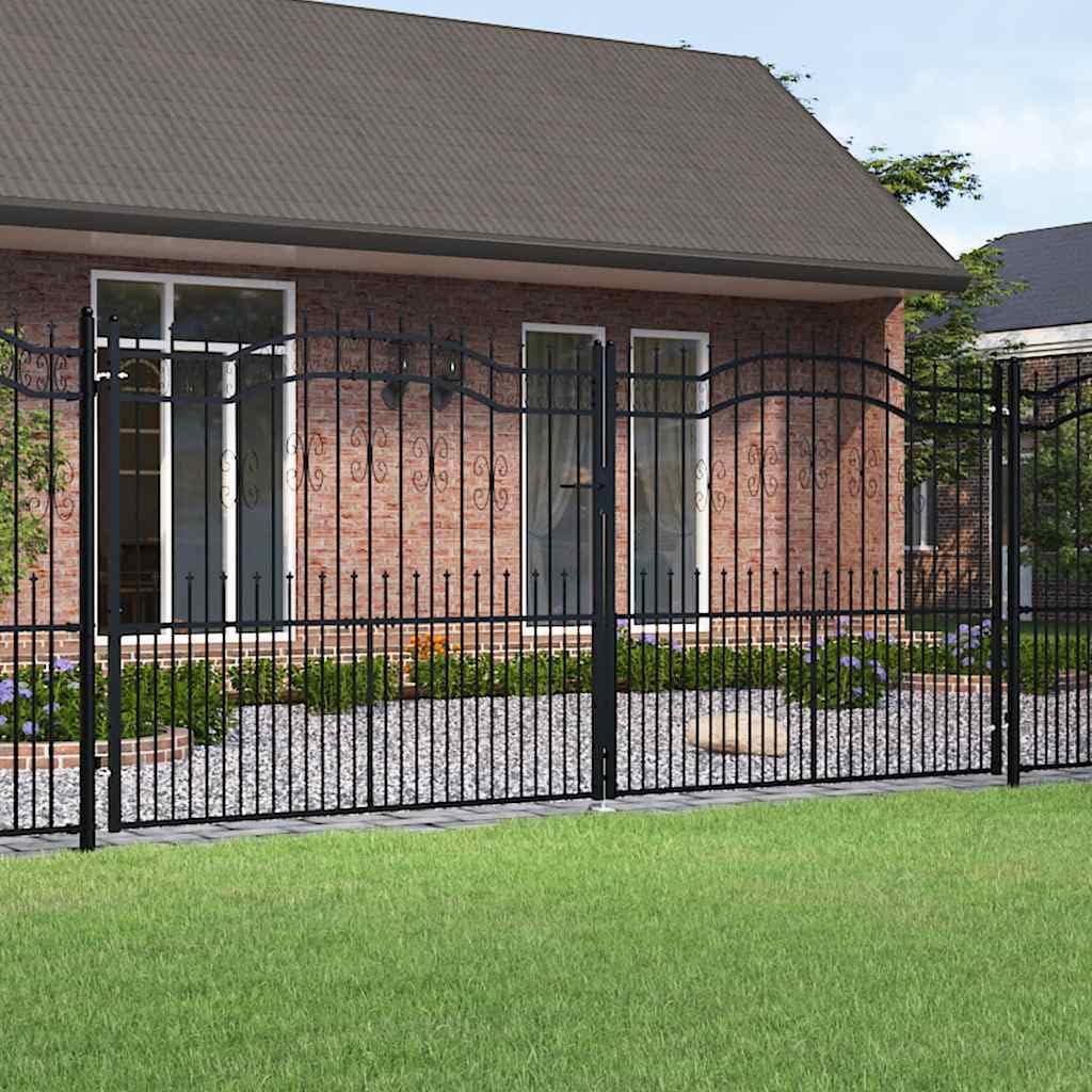 vidaXL Puerta de Valla Cancela de Cerca Jardín Patio Granja Entrada Exterior al Aire Libre Punta Lanza Acero Recubierto Negro 406x223cm