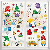 Vista 1 de 9 hojas de calcomanías de ventana de regreso a clases, libro de gnomos, autobús escolar, calcomanías de doble cara reutilizables estáticas ABC Apple