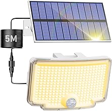 nipify Warmweiß Solarlampen für Außen mit Bewegungsmelder, 318 LED 3 Modi Solar Aussenleuchte IP65 Wetterfest, Hell Solarleuchte Solarstrahler für Aussen Garten Wand Weißer Rahmen