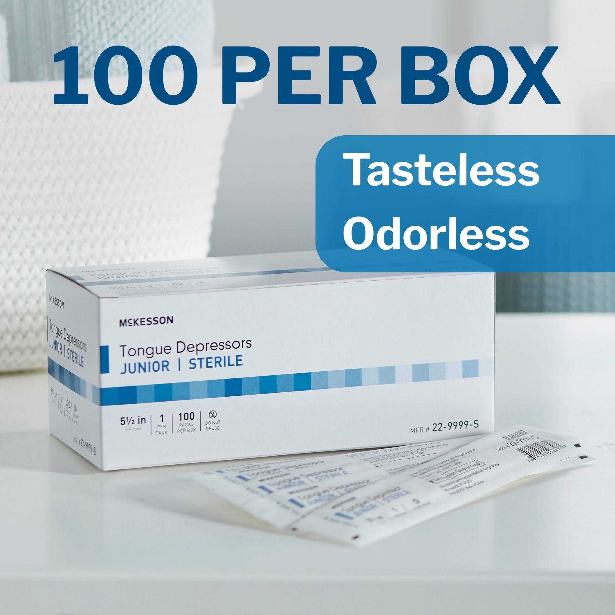 McKesson Depresor de lengua, estéril, de madera, envuelto individualmente, adulto, 6 pulgadas, 100 unidades