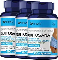 Quitosana Spirulina Psyllium e Picolinato de Cromo 120 Cápsulas - 3 Frascos