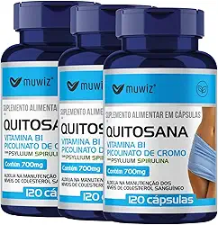 Quitosana Spirulina Psyllium e Picolinato de Cromo 120 Cápsulas - 3 Frascos