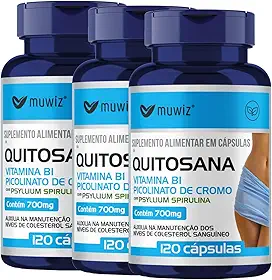 Quitosana Spirulina Psyllium e Picolinato de Cromo 120 Cápsulas - 3 Frascos