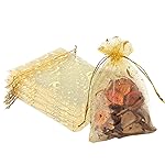 YHJZ 100PCS Moon Star Organza Bags, 4x6 inches (10x15cm) Small Mesh Bags Drawstring, Jewelry Gift Pouches for Wedding, Party, Festival, Makeup Organza Favor Bags (Gold)