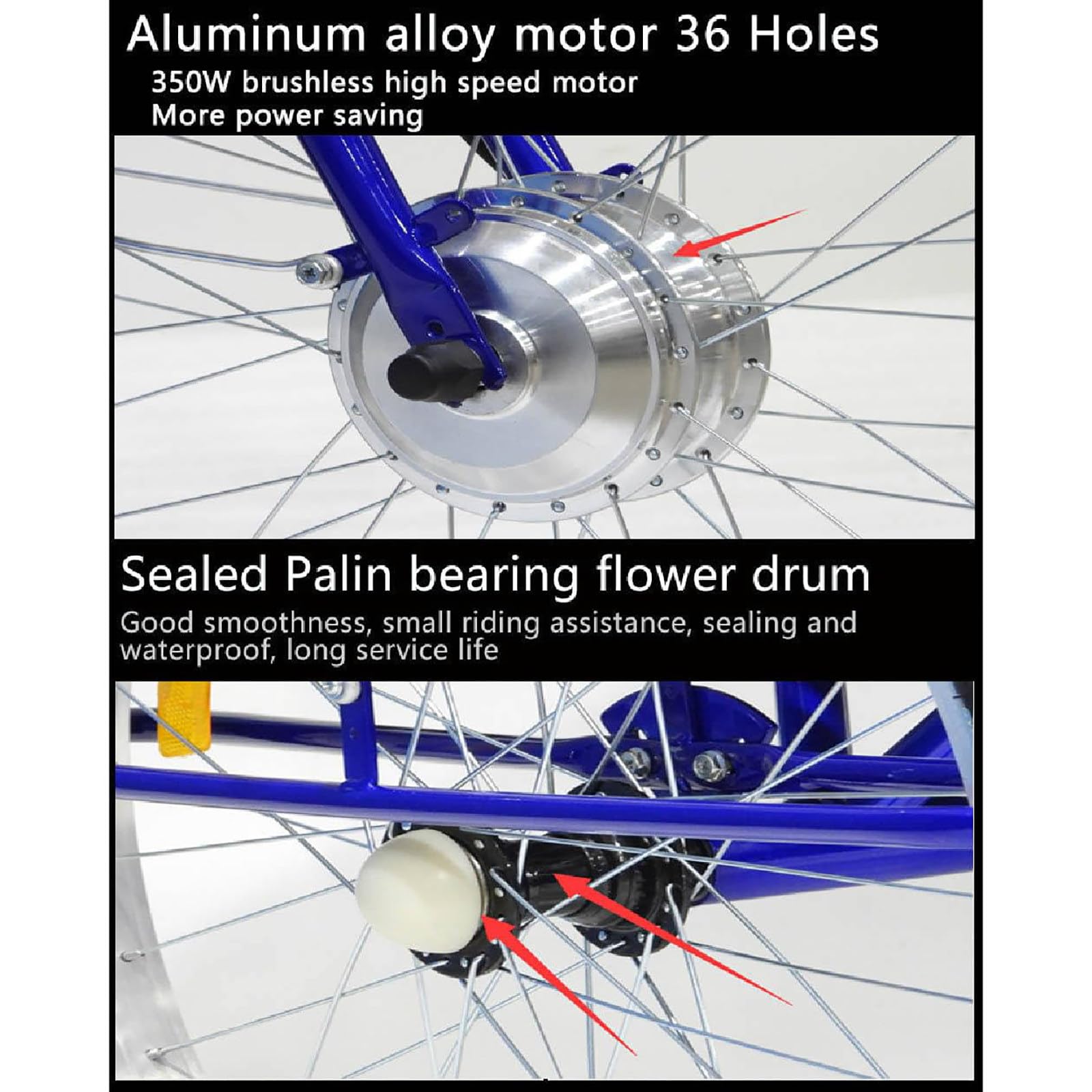 Tricicli Per Adulti Da 24", Triciclo Elettrico A 3 Ruote Per Anziani, Sedile Morbido - Altezza Regolabile (29,5-33,4''), Batteria Rimovibile Da 36V 12Ah - Autonomia 30 Km, Carico 150 Kg Black-Basket