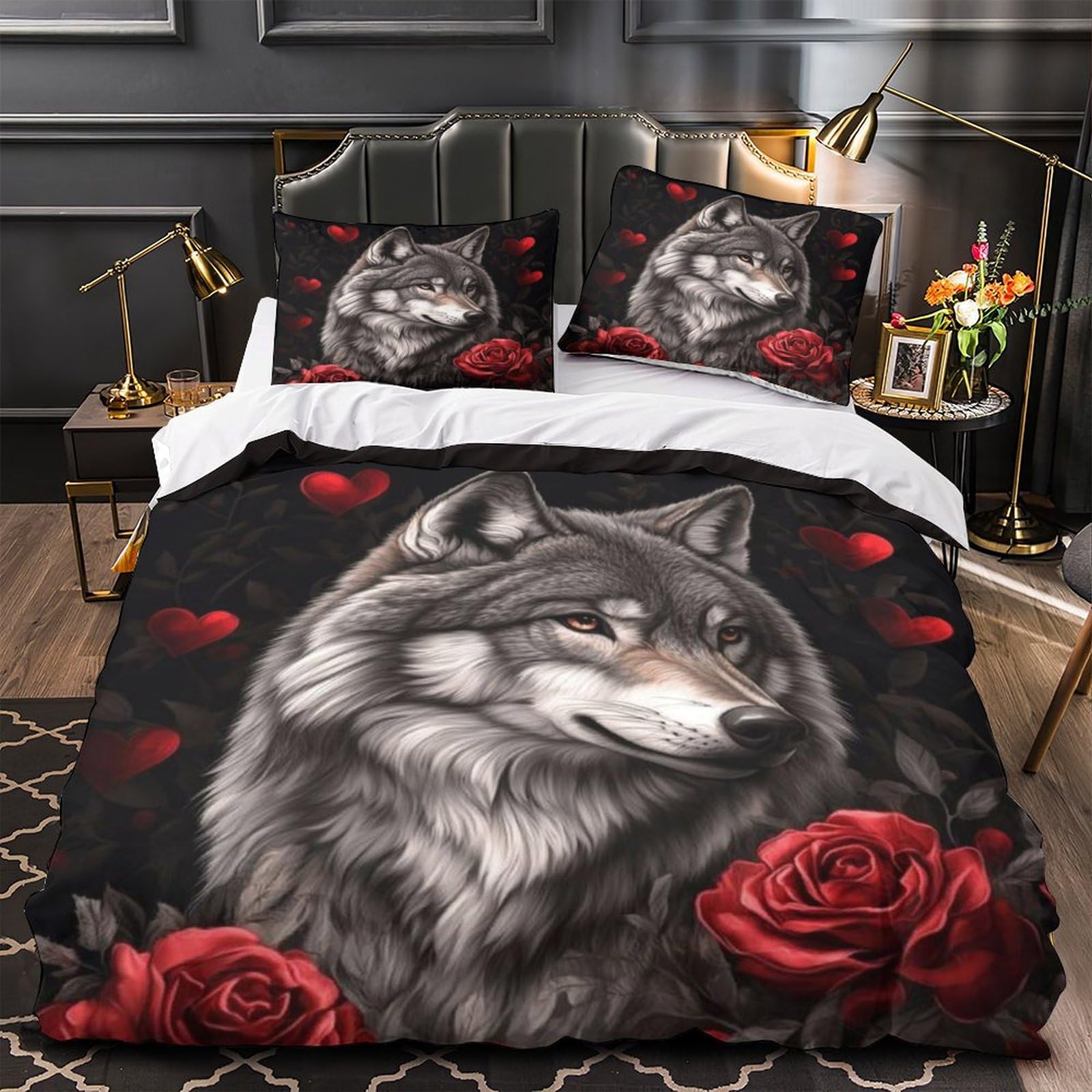 Housse de couette loup imprimée 3D haute définition en tissu doux