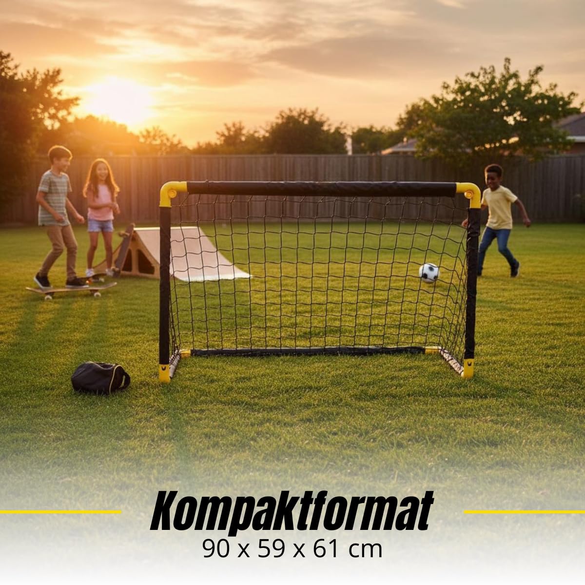 Dunlop Fußballtore Set von 2 – Football Goal 90 × 59 × 61 cm – Faltbare Fußballtore – Leicht zu Verstauen – Trainingsziel für Kinder und Erwachsene – Kunststoff – Schwarz/Gelb
