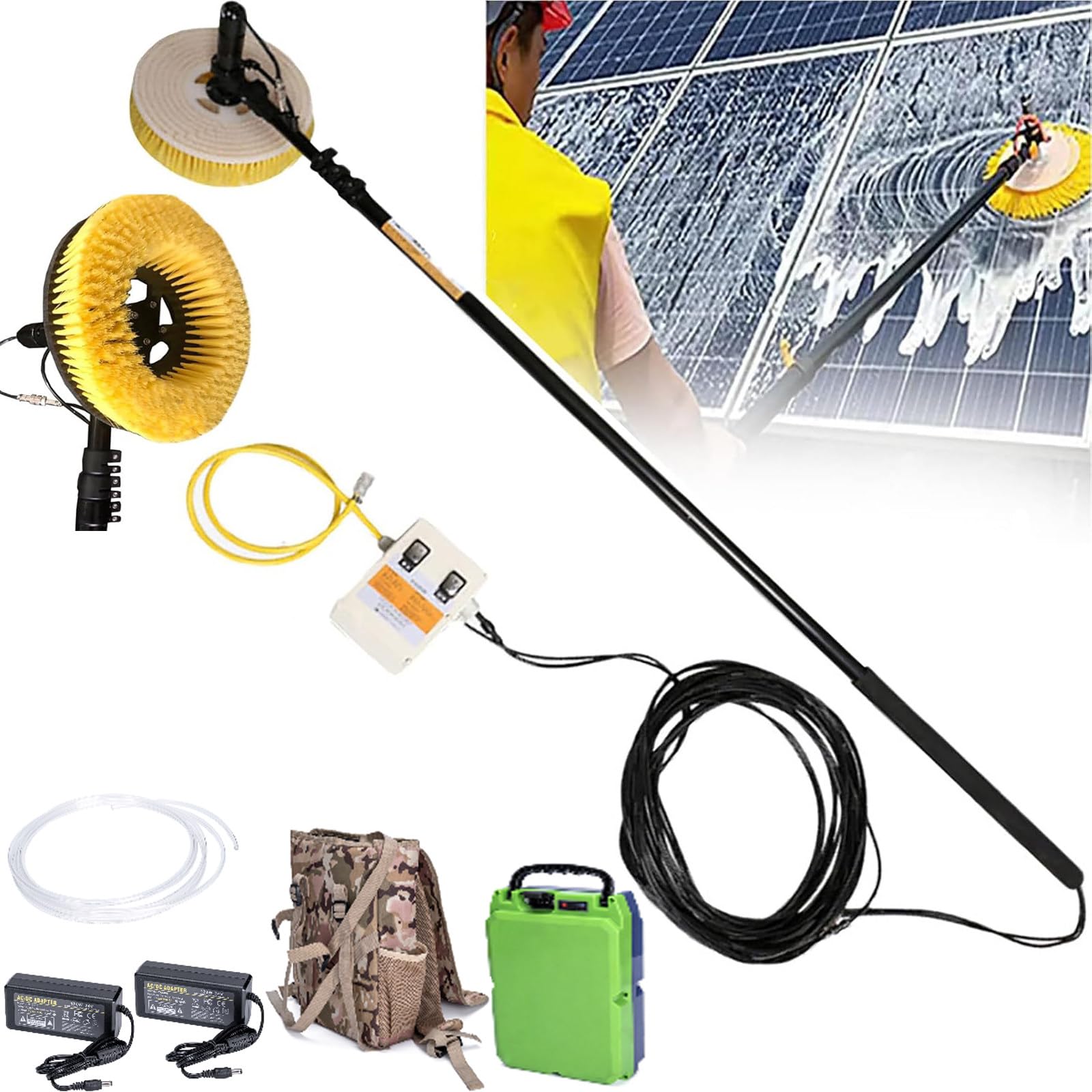 Macchina automatica per la pulizia del pannello solare 7.5M Kit elettrico per la pulizia dei vetri per esterni Spazzola per la pulizia del vetro con approvvigionamento idrico - Strumento di