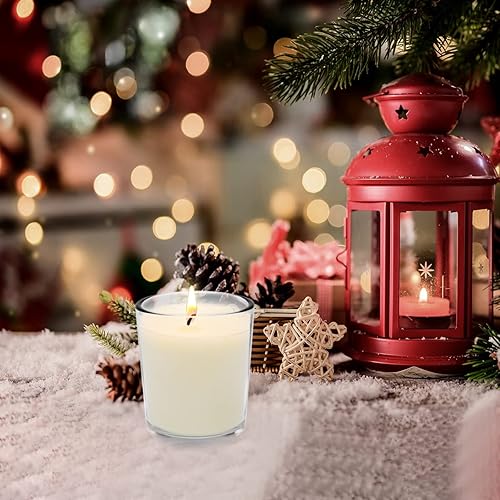 Miniatura 7 de Velas votivas blancas sin perfume en vidrio, 20 paquetes de velas votivas pequeñas de cera de soja para mesa de cena de fiesta de boda