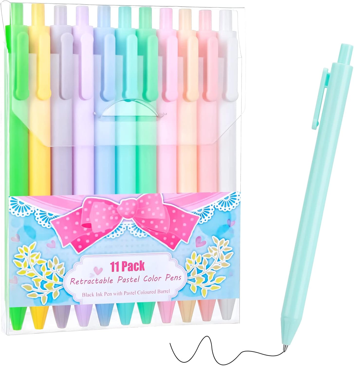 11 Pack Retractable Pastel Gel Ink Pens, Cute Pens 0.5mm