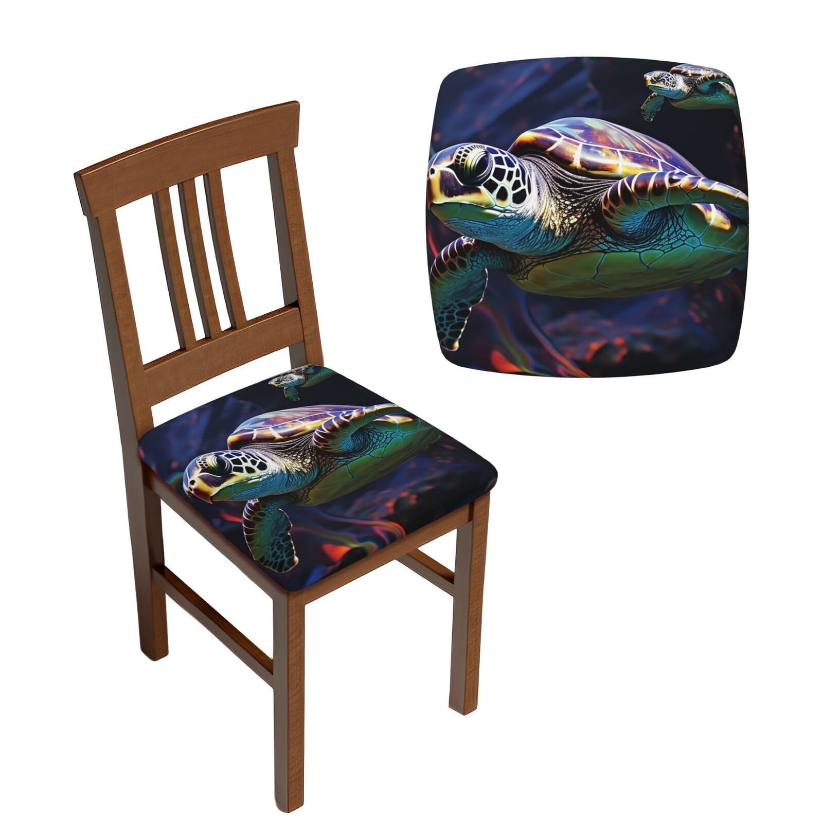 NONHAI 6PCS Dining Chair Seat Covers Set A Colorful Tropical sea Turtle Stretch Removable Chairs Covers Washable Seat Cushion Slipcovers Protector for Dining Room Kitchen Chairs
