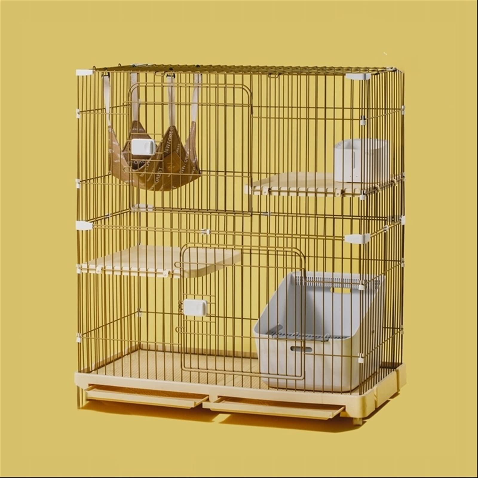 LOWLIU Gatto Cane Casa Cat Cage Super Large Free Space Home Home a Due Piani a Doppio Piano Cat Villa Cat House Gabbia per Gatti (Color : Double Storey Three Bedroom Yellow)