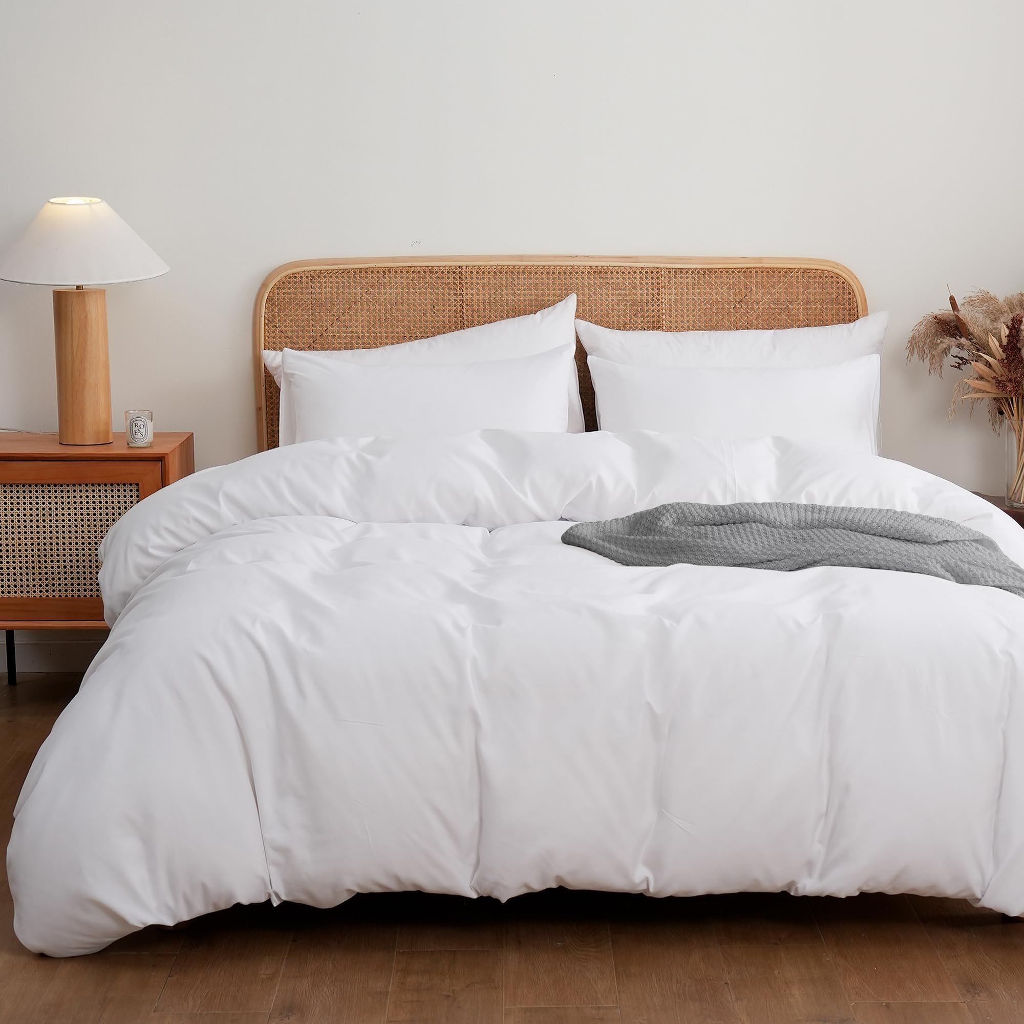 ATsense White Duvet Cover Queen Size, 100% Washed Microfiber Like Washed Cotton Super Soft and Breathable, 3 Piece Comforter Cover Bedding Set, Simple Style Farmhouse Quilt Cover