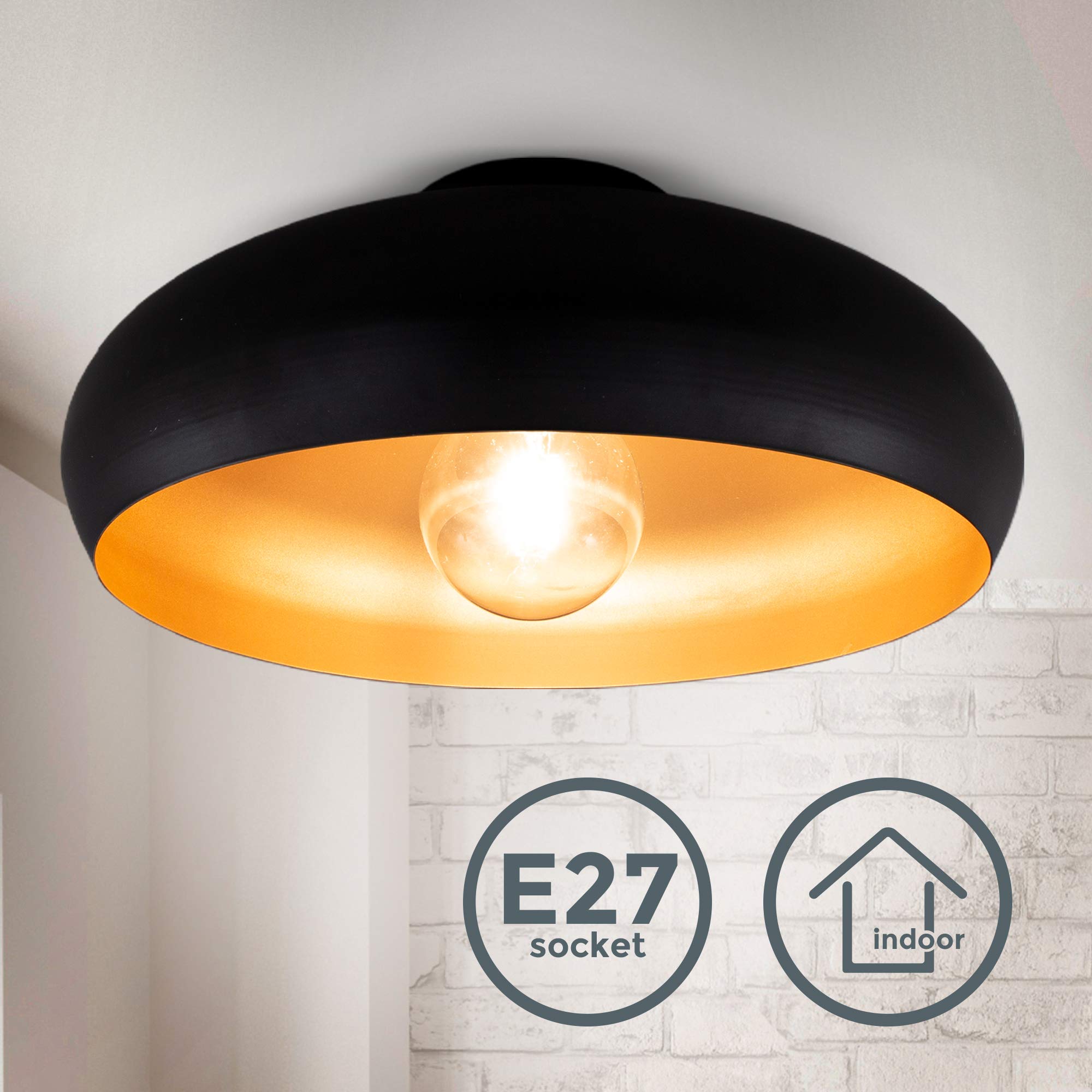 B.K.Licht I lámpara de techo I lámpara retro I vintage I E27 I 1 llama I negro-oro I Ø40cm I sin bombilla