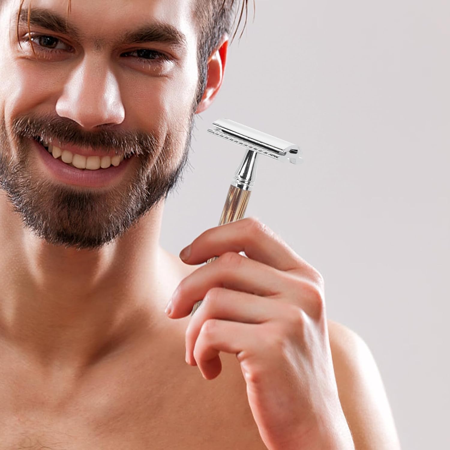 Double-sided Manual Safety Razor Portable Shaver with Handle Lightweight Beard Clipper for Men Smooth Skin-friendly Shaving at Home Barbershop