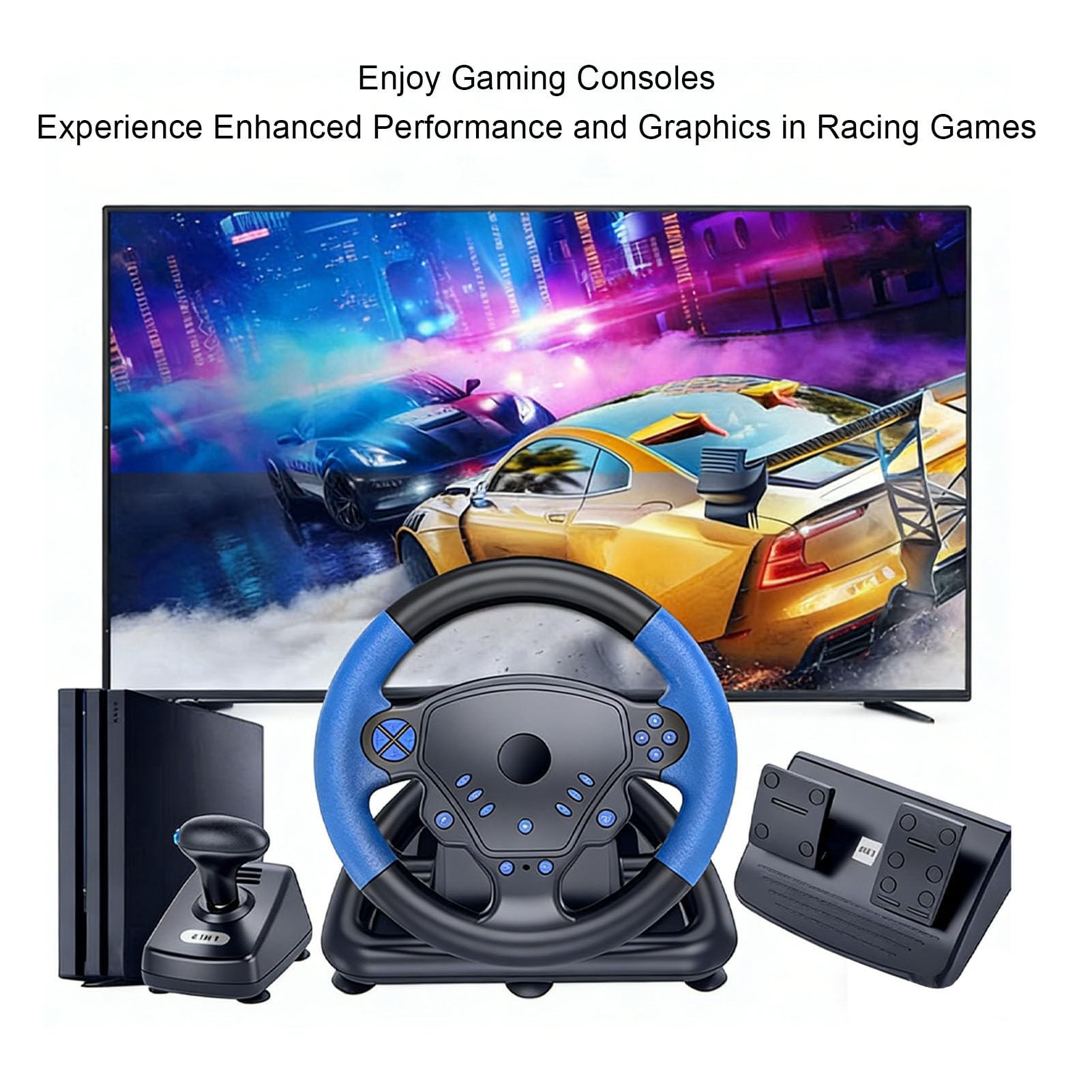 Annadue Volante de Carreras Force Feedback con Palanca de Cambios 6+1, Pedal, Joystick para PC/P3/P4/Android/IOS