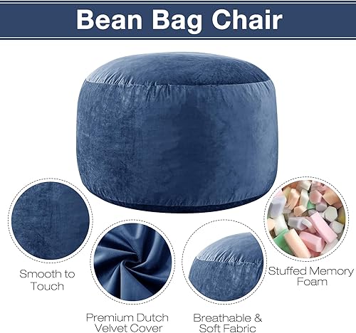 Miniatura 10 de Funda exterior extraíble Puf grande de 3 pies para adultosniños con relleno, puff de espuma viscoelástica suave con relleno incluido, lavable a