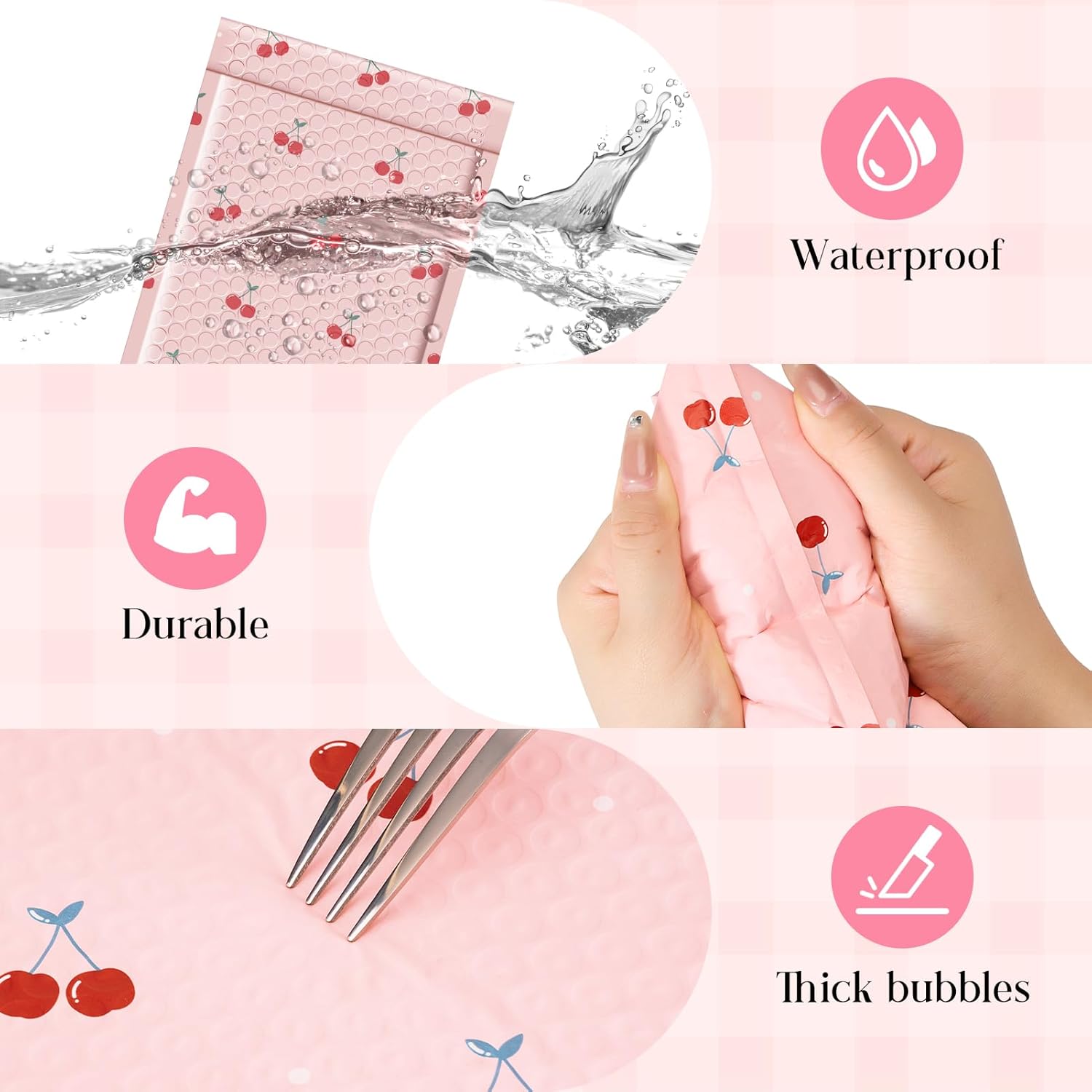 METRONIC Bubble Mailers 6x10 Inch 100 Pack Cherry Pink Padded Mailer Usable Size 6x9 Waterpoof Padded Envelopes Pretty Strong Adhesion Bubble Envelopes for Packaging, Shipping, Mailing