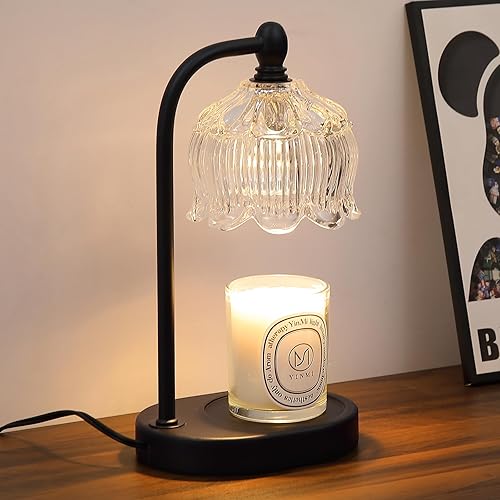 MEIXISUE Black Candle Warmer Lamp with Timer and Dimmer,Flameless Wax Melt Warmer for Jar Candles with 2 Bulbs,House Warming Gifts,Mother's Day/Birthday/Christmas Gifts for Mom/Wife,Home Decor - Black flower