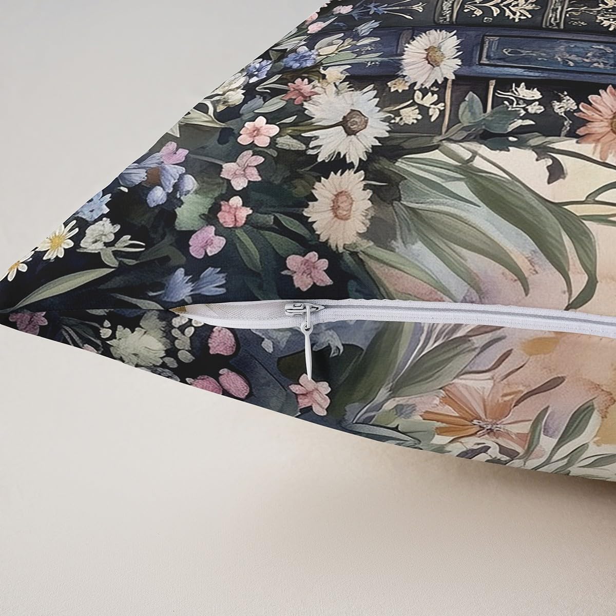 Erosebridal Vintage Book Throw Pillow Cover 24x24 Rustic Flowers Cushion Cover Literary Lover Modern Reading Cushion Case Retro Readers Library Bookshelf Decorative Pillowcase