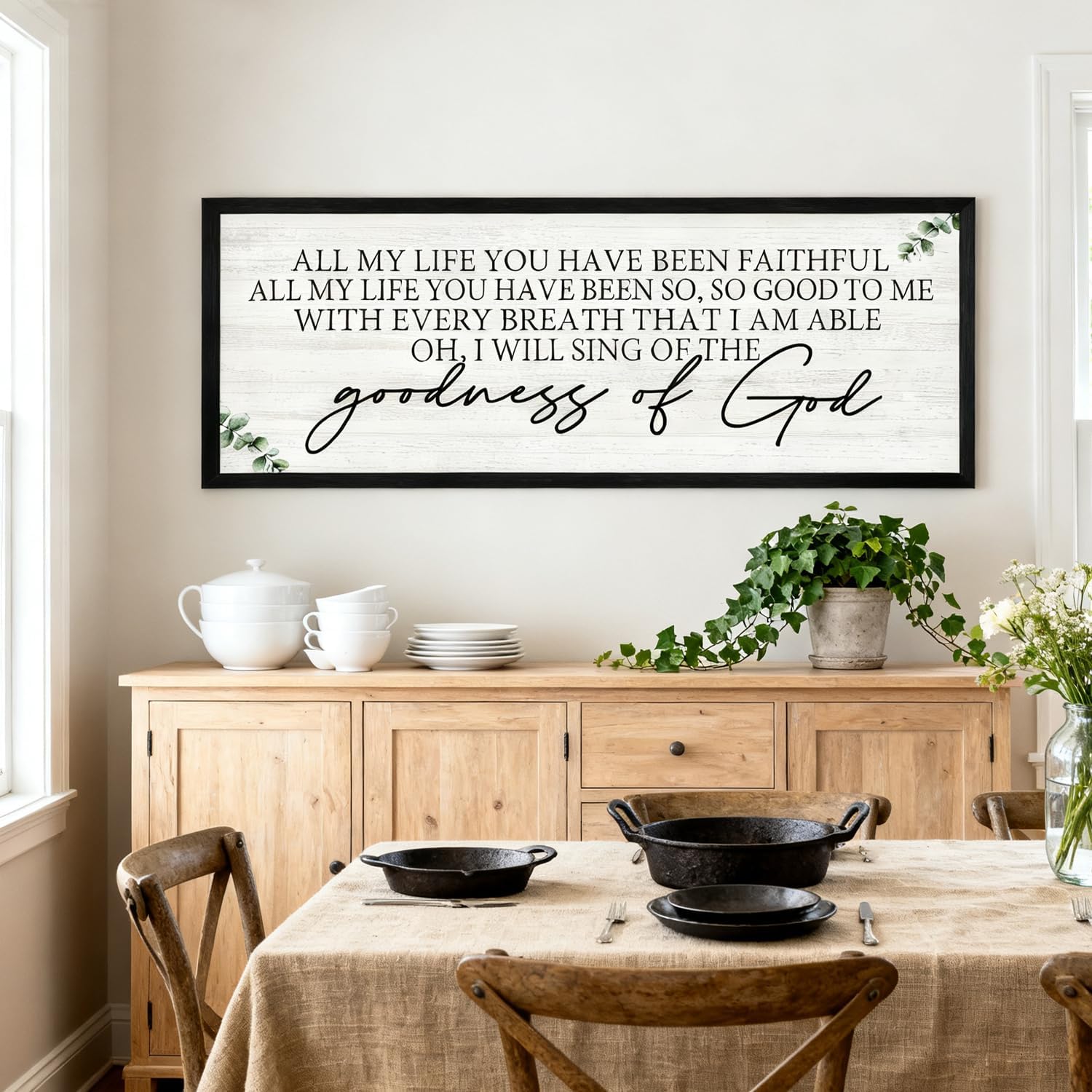 Goodness of God Framed Wall Art, 40''×15'' Positive Religious Long Natural Bible Verse for Christian God Jesus Christ Prayer, Vintage Rustic Holy Catholic Scripture Decor Black