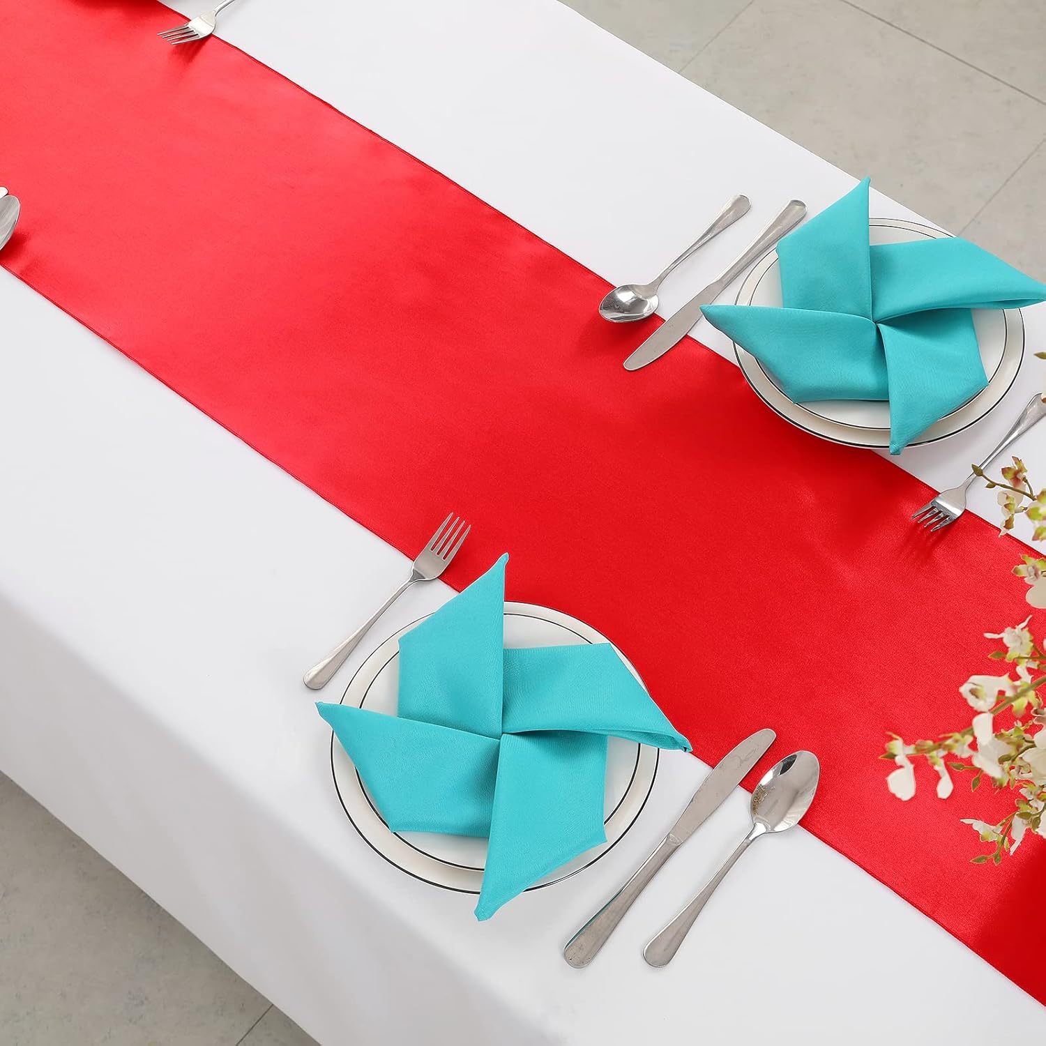 Horbaunal 24 Pack Red Satin Table Runner 12 x 108 Inch, Smooth Table Runners for Wedding Banquets Birthday Party