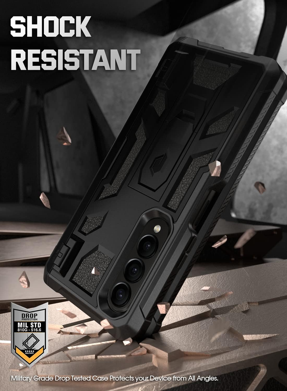 Poetic Spartan Case Compatible with Galaxy Z Fold 4, Case with S Pen Holder, Built-in Screen Protector and Kickstand, Full Body Rugged Hinge Protection, Matte Black