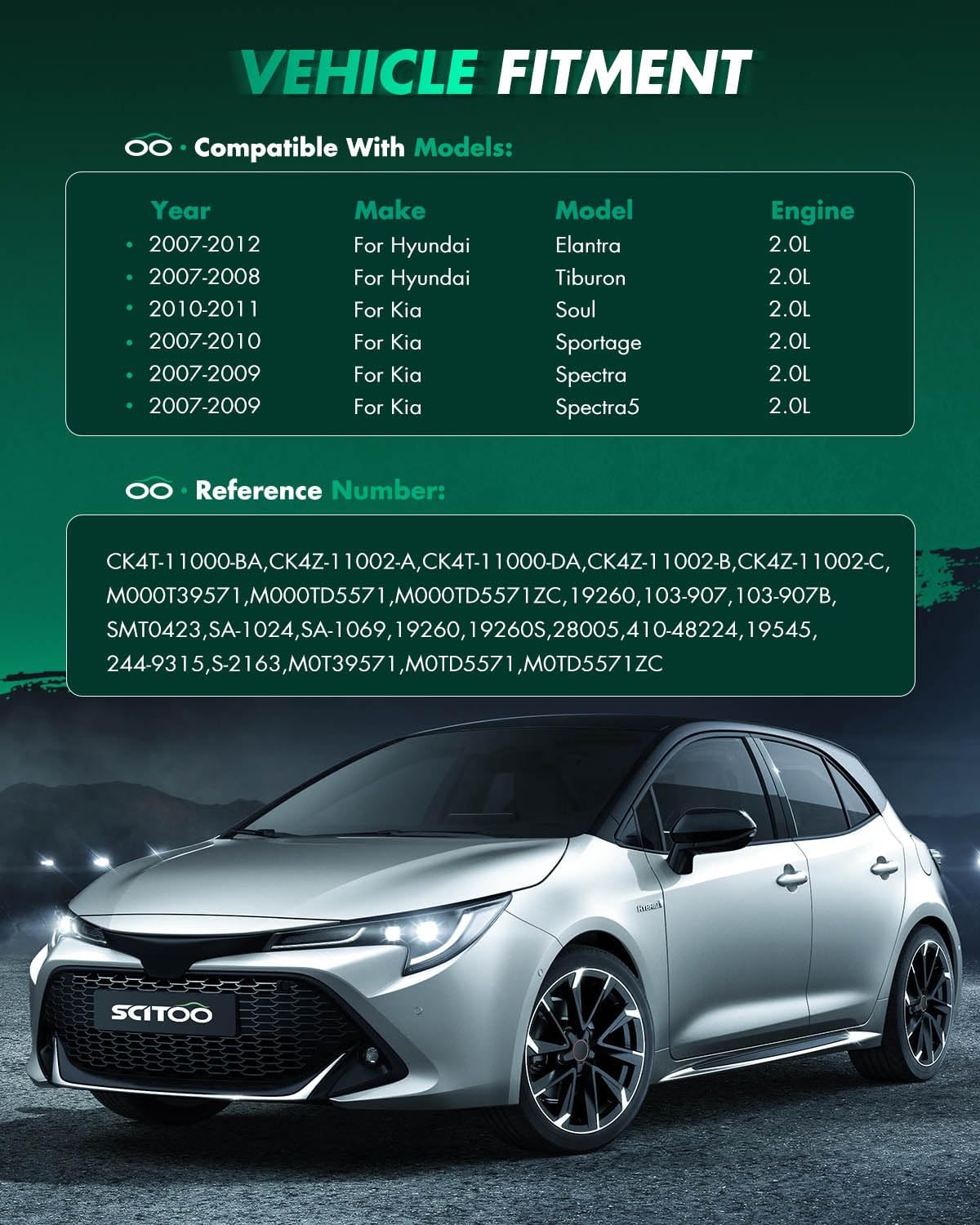 SCITOO Starter Motor 17988 for Hyundai for Elantra 2.0L 2007-2012 for Tiburon 2007-2008 for Kia for Soul 2010-2011 for Spectra 2007-2009 for Sportage 2.0L 2007-2010 12V 1.2kW CW 8-Tooth Pinion PMGR