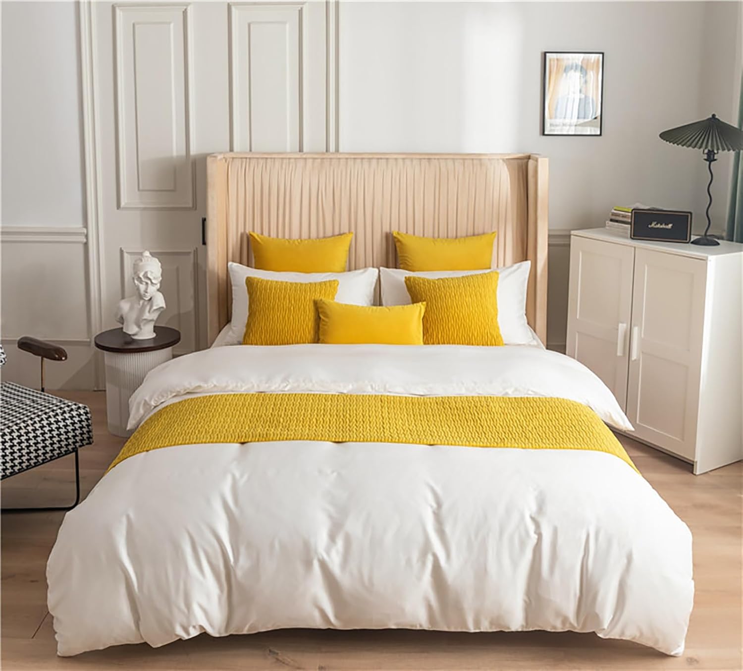 King Bed Scarf Runner Bedding Scarves, Hotel/Home Decorative Bed Scarf Throws for Foot of Bed, Solid Luxury Bedding End Slipcover(Yellow2,45 * 240cm for 200cm Bed)