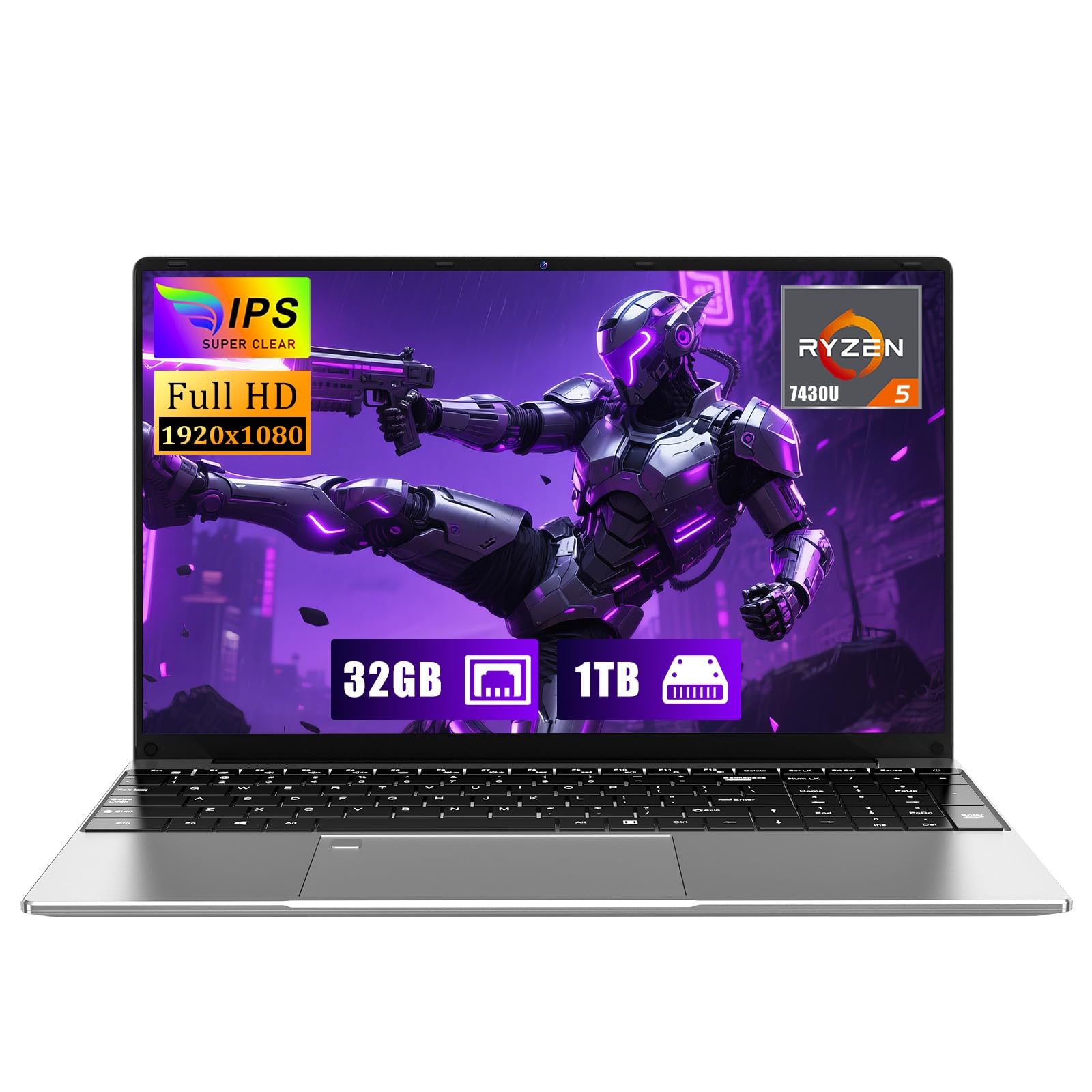 FUNYET Laptop Gaming Laptop,Win11pro Notebook, 15.6-Inch Processore R5-7430U,32 RAM 1TB SSD, FHD 1920 * 1080 Computer portatile, sblocco con impronta digitale, tastiera retroilluminata, BT5.0