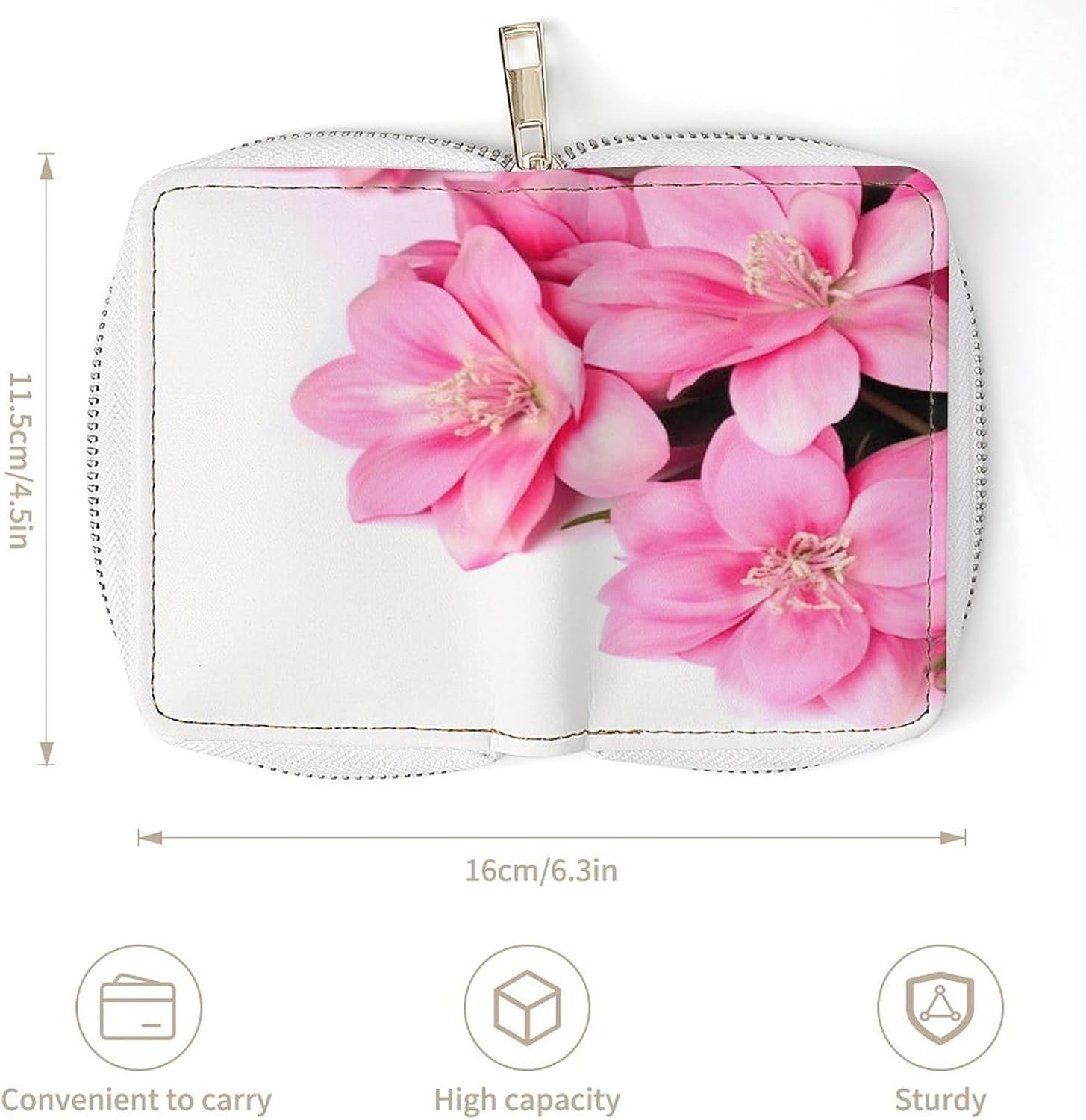 Leather Card Organizer Case Card Wallet Credit Card Holder Beautiful Flowers Printed Zipper Card Cases Holder for Women Men