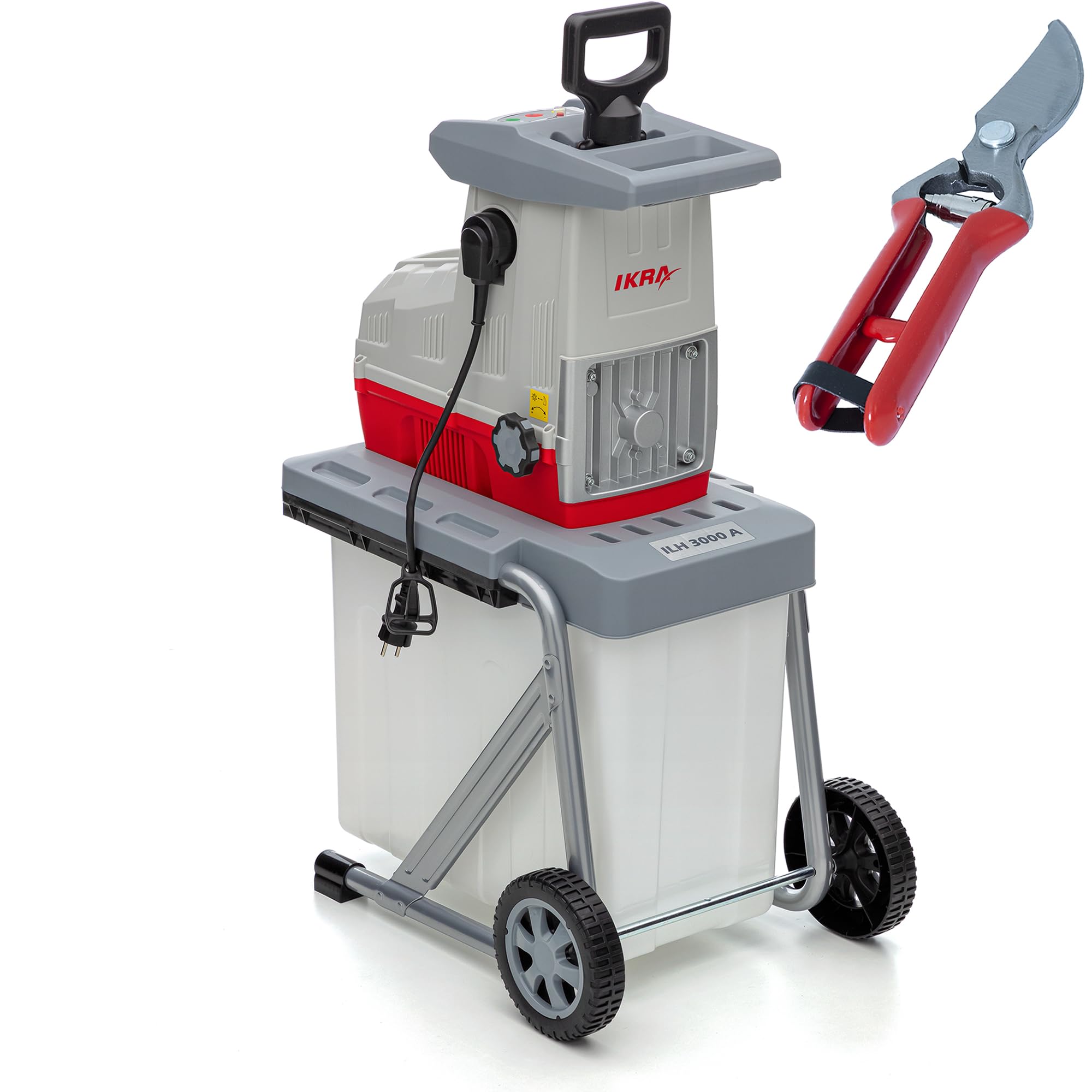 IKRA Electric silent shredder ILH 3000 A, branch diameter at 44 mm, powerful 3000W, incl. pruning shears
