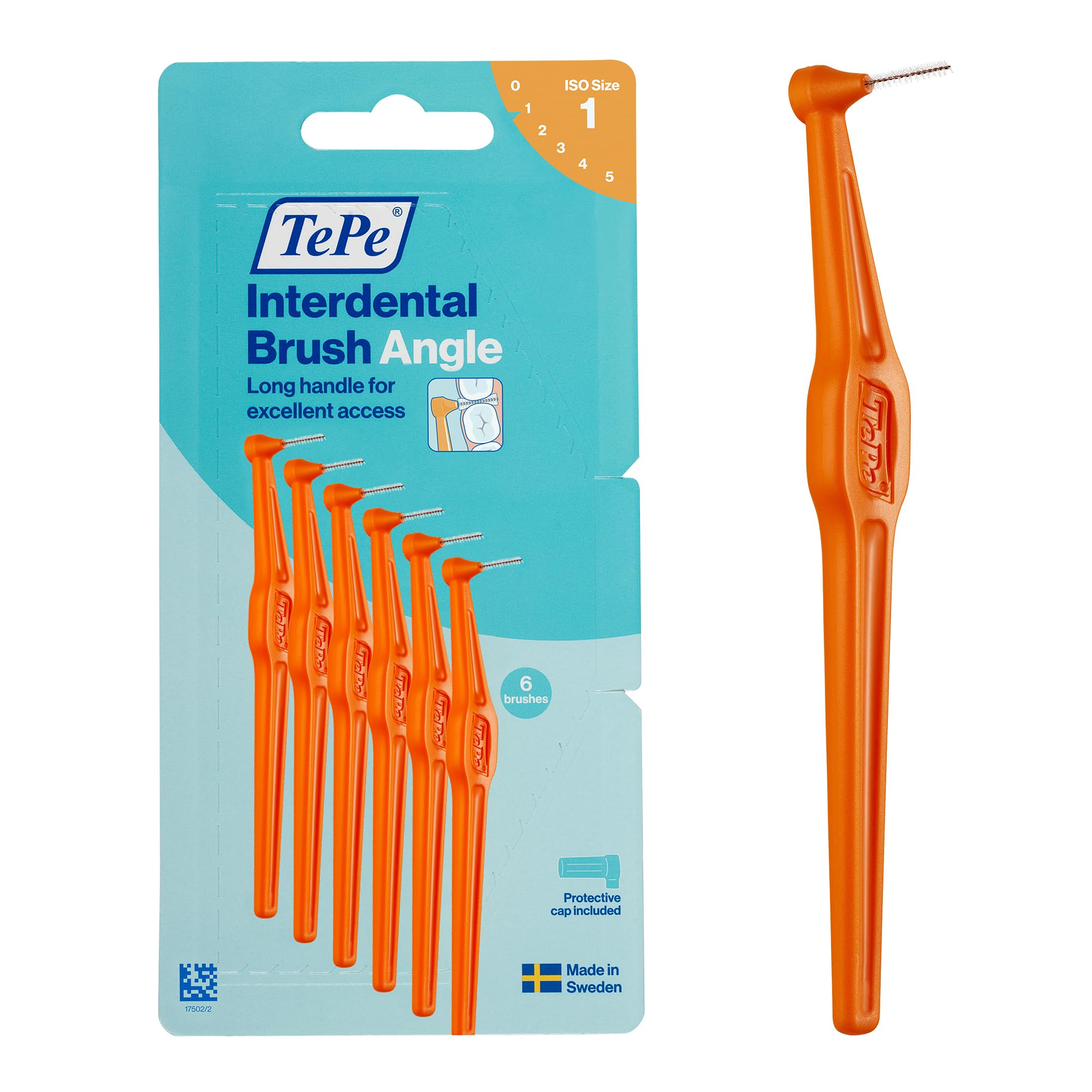 TePe Interdental Brush Angle, Orange, 0.45mm/ISO 1, 6pcs, Carton Pack