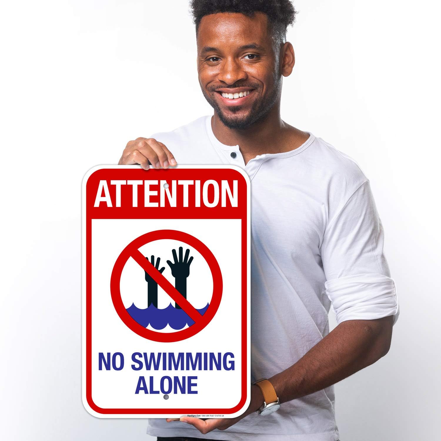 Attention No Swimming Alone Sign, Pool Sign, 12x18 Inches, Rust Free .063 Aluminum, Fade Resistant, Made in USA