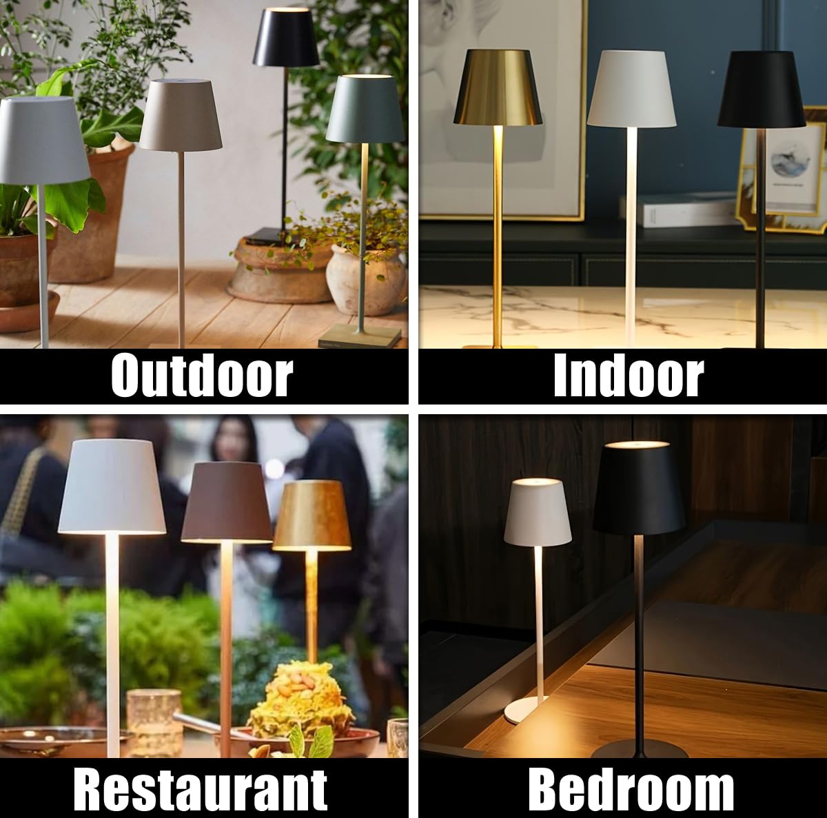 2 Pièces Lampe de Table Sans Fil Rechargeable Led, Tout Métal Lampe Sans Fil Rechargeable 5000mAh, 3 Températures de Couleur, Contrôle Tactile pour Chevet, Interieur, Exterieur