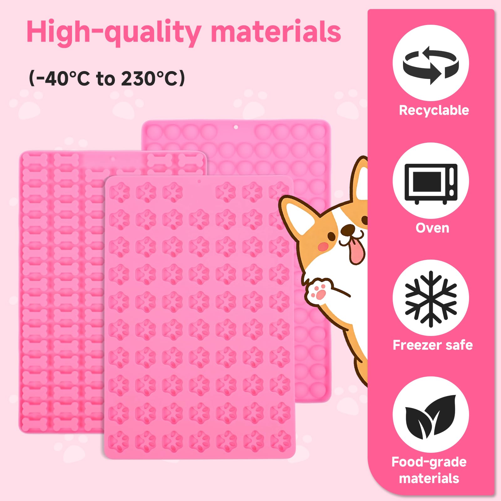 Molde de Silicona Para Caramelos, Golosinas para Perros, Chocolate, Fáciles de Limpiar, 3 Piezas, Reutilizables, sin BPA, Moldes para Hornear Galletas - 4