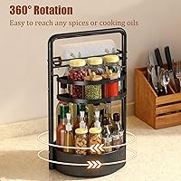 Vista 2 de JEESA Rotating Spice Rack with Paper Towel Holder, 2 Tier Lazy Susan for Spices, Sturdy Iron Seasoning Organizer for Kitchen Countertop, Black