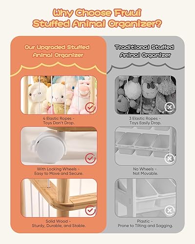 Miniatura 8 de Organizador de almacenamiento de animales de peluche de madera, ahorro de espacio y capacidad extra grande, almacenamiento de zoológico de animales