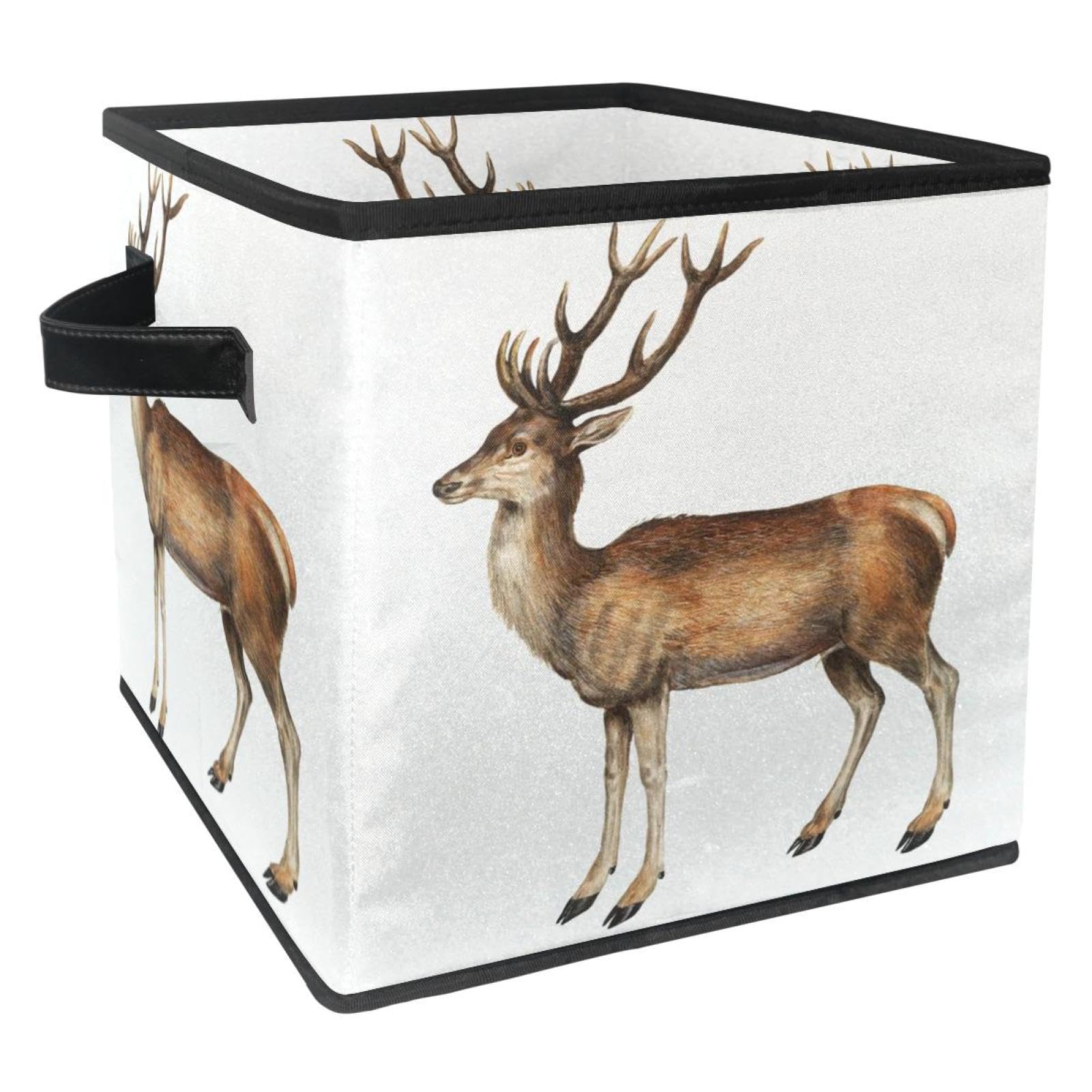 Boîte de rangement pliable cube en tissu vintage cerf avec poignées pour placard de chambre