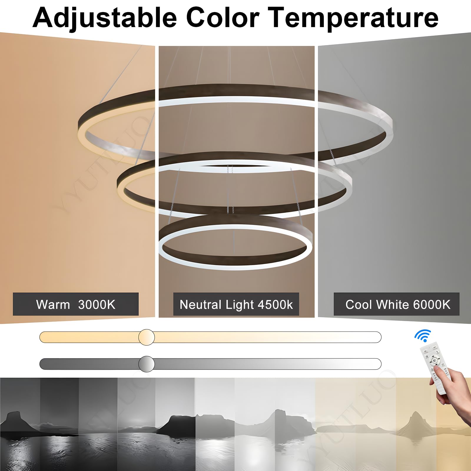 Nowoczesny Okrągły Żyrandol Led DIY | 3 Brązowy Pierścienie, ∅40+60+80cm=90W，H200cm Wysokość Nastawny, Metalowy + Akrylowy, Ściemniany Pilotem Okrągła Lampa Wisząca Sufitowa, Salon Sypialnia