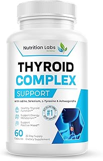 Thyroid Support Advanced Herbal Supplement for Women & Men with B12, Iodine 150 mcg, L-Tyrosine, Bladderwrack, Kelp, Selenium 200 mcg & Ashwagandha. Mood Enhancer, Increase Energy, Thyroid Health