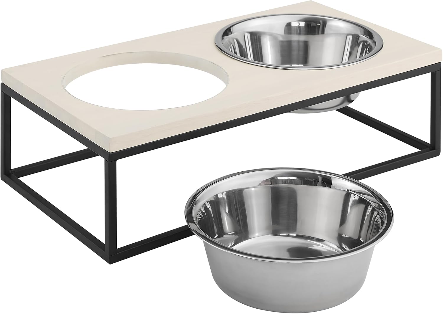 Sam's Pets Dan Raised Pet Dual Bowl, Brown - Stainless Steel, Elevated Design, Dishwasher Safe, Easy to Clean