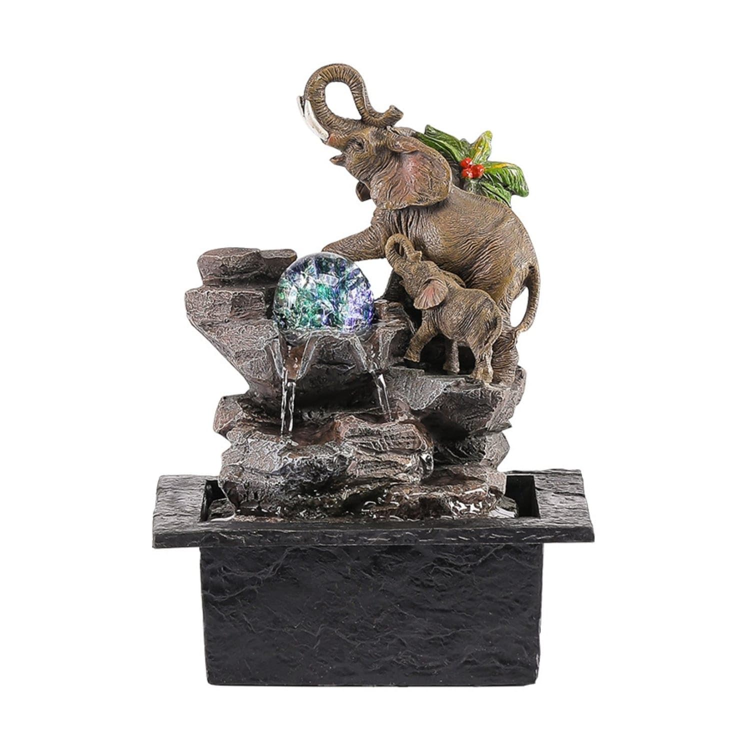 Wealth Attracting Elephant Water Fountain Soothing Sound Desktop Water Feature with LED Ball Indoor Waterfall Fountain for Office, Living Room, Study, Double Elephant-image-2