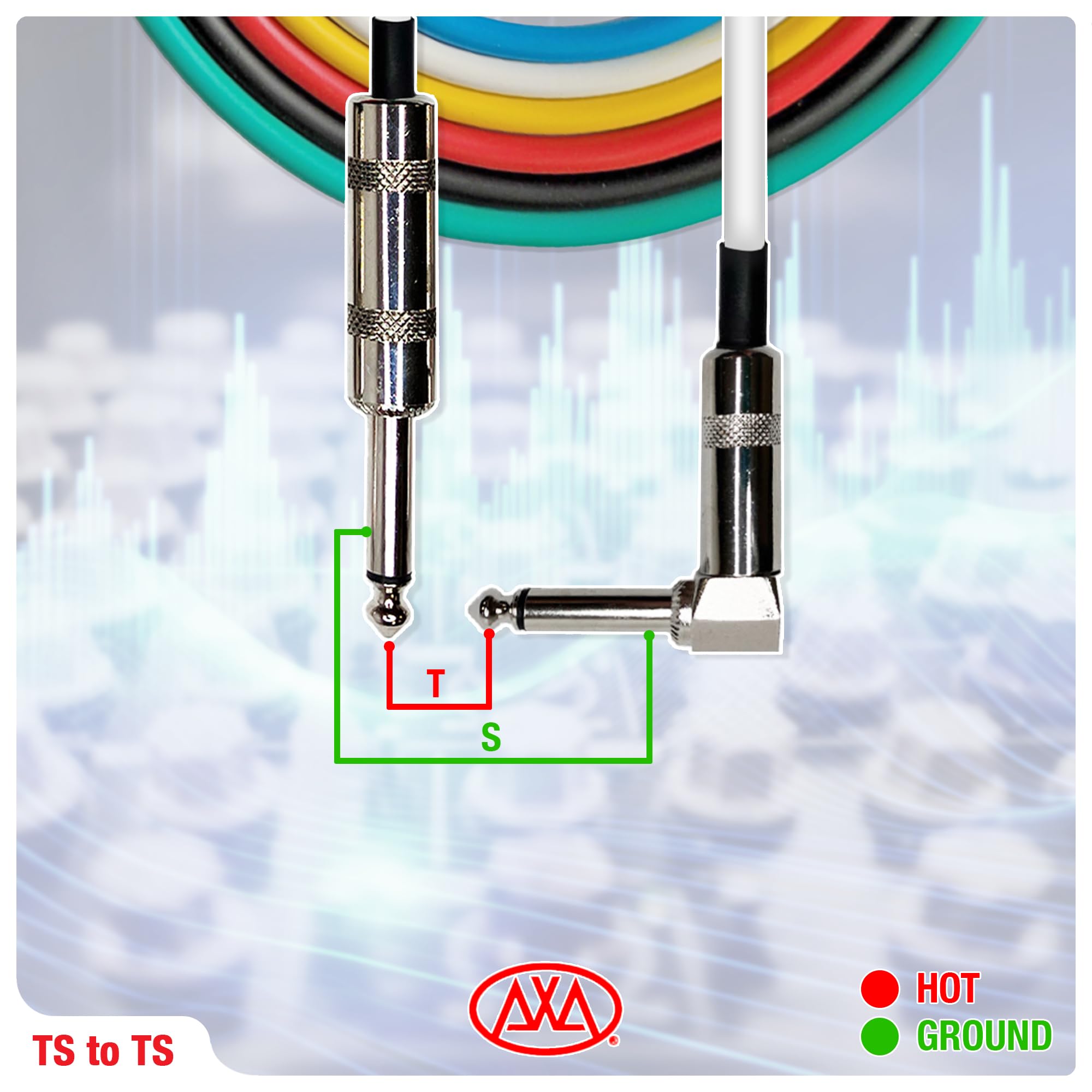 AxcessAbles - Cables de amplificador de ángulo recto de 1/4 pulgadas para bajo y guitarra eléctrica, alambre de cobre OFC de alta calidad, cable de instrumento recto TS de 3 pies a 1/4 de pulgada