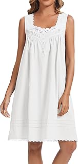 100% Cotton Nightgowns for Women Sleeveless Night Gown with Pockets