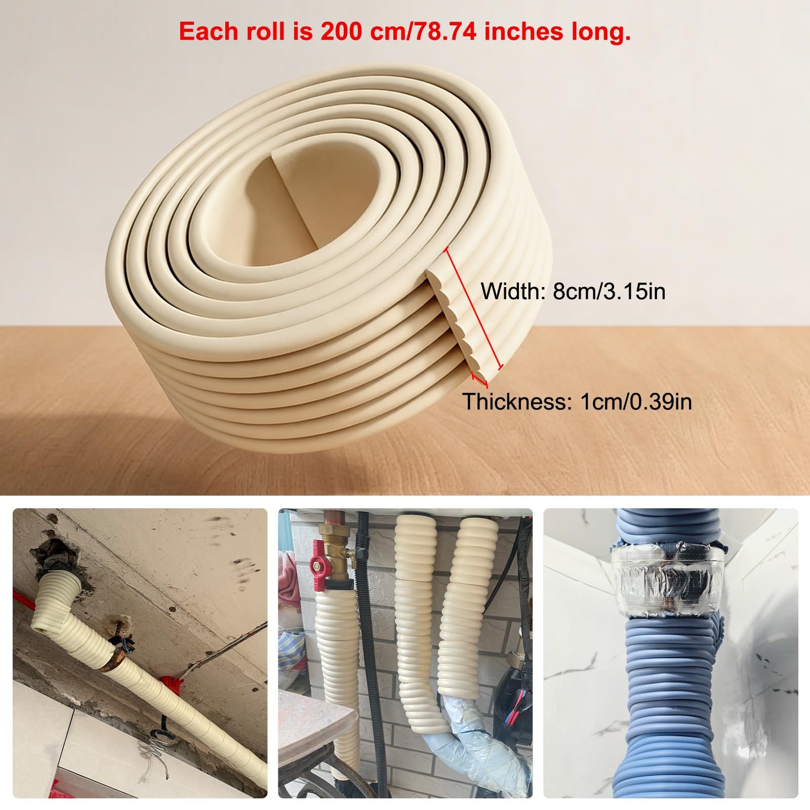 8CM X 2M Rohrisolierung Außenbereich, Hohe Dichte Heizungsrohr Mit Selbstkleber Lärmreduzierung, Reduziert Wärmeverlust Und Geräusche, Zur Dekoration Von Rohren(Grey,2pcs)