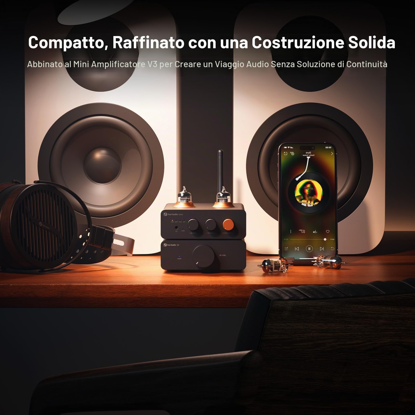 Fosi Audio GR40 Preamplificatore a Valvole con DAC, Amplificatore Cuffie, Convertitore Audio Bluetooth USB/OPT/COAX