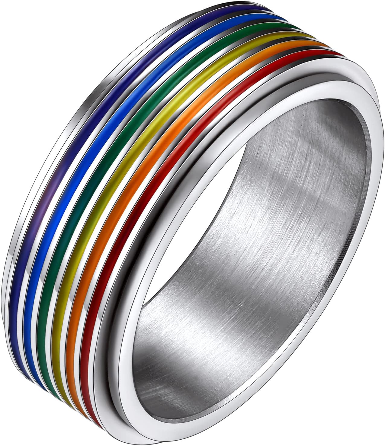 FaithHeart LGBT Pride Rainbow Fidget Rings, Stainless Steel/18K Gold Plated Love is Love Jewelry for Men Women Personalized Customize