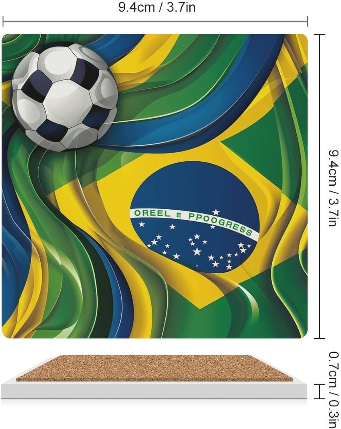 Football in Brazil Flag Coaster for Drinks Square Ceramic Table Coasters Stone Mat Crafts 6PCS Home Kitchen Decor